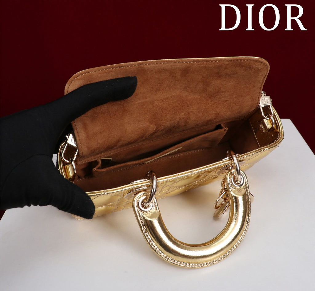 Lady Dior Bag in Metallic Gold Cannage Lambskin - Mirror Quality