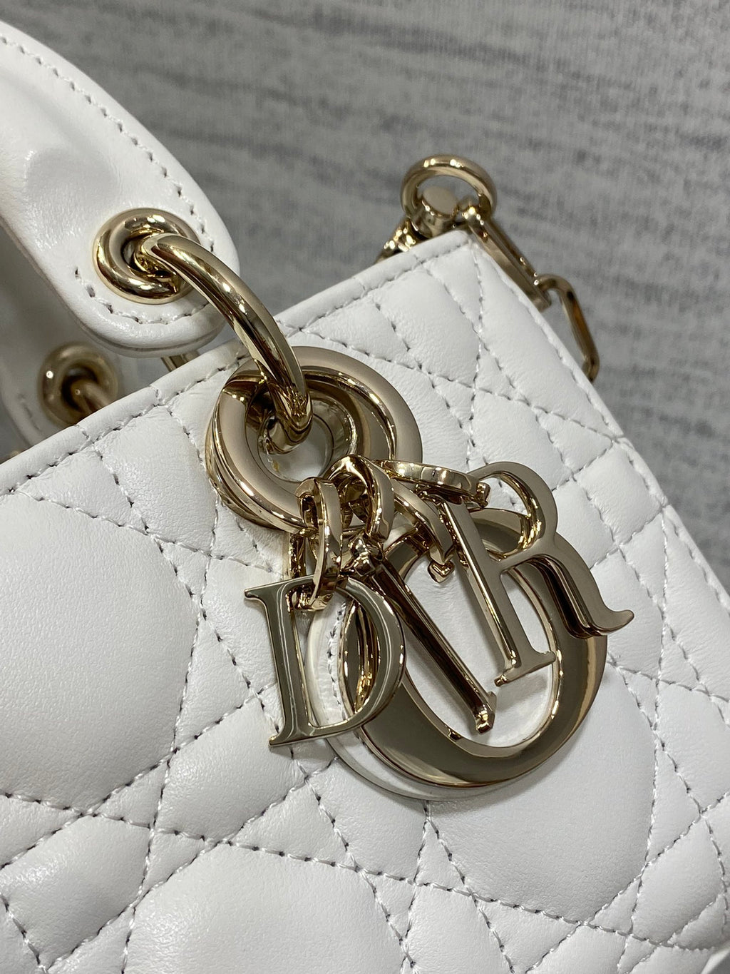 Lady Dior Bag in White Cannage Lambskin with Gold-Finish Hardware
