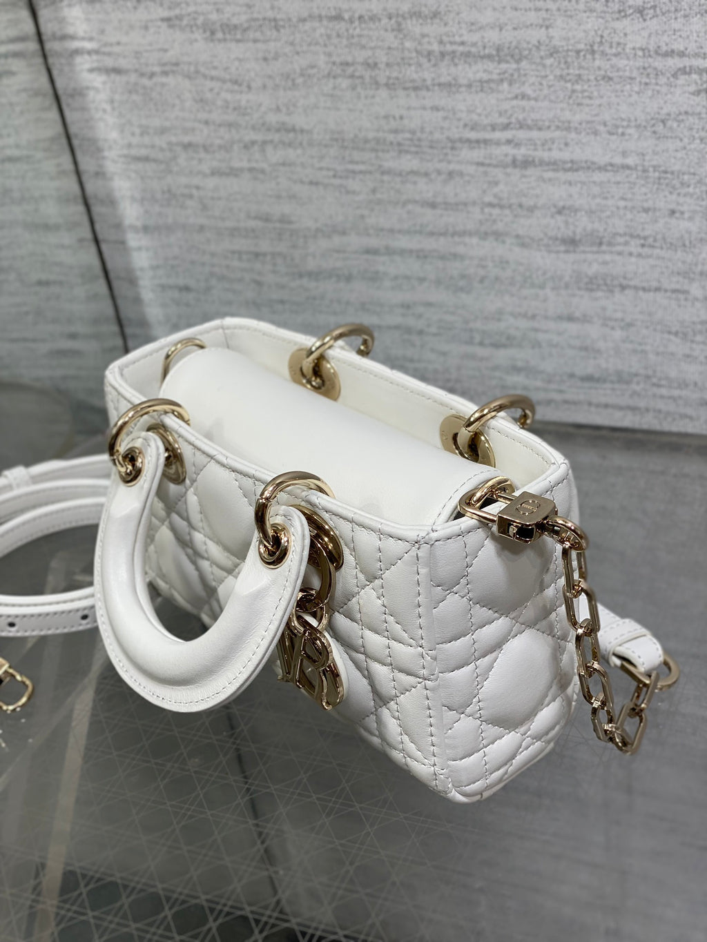 Lady Dior Bag in White Cannage Lambskin with Gold-Finish Hardware