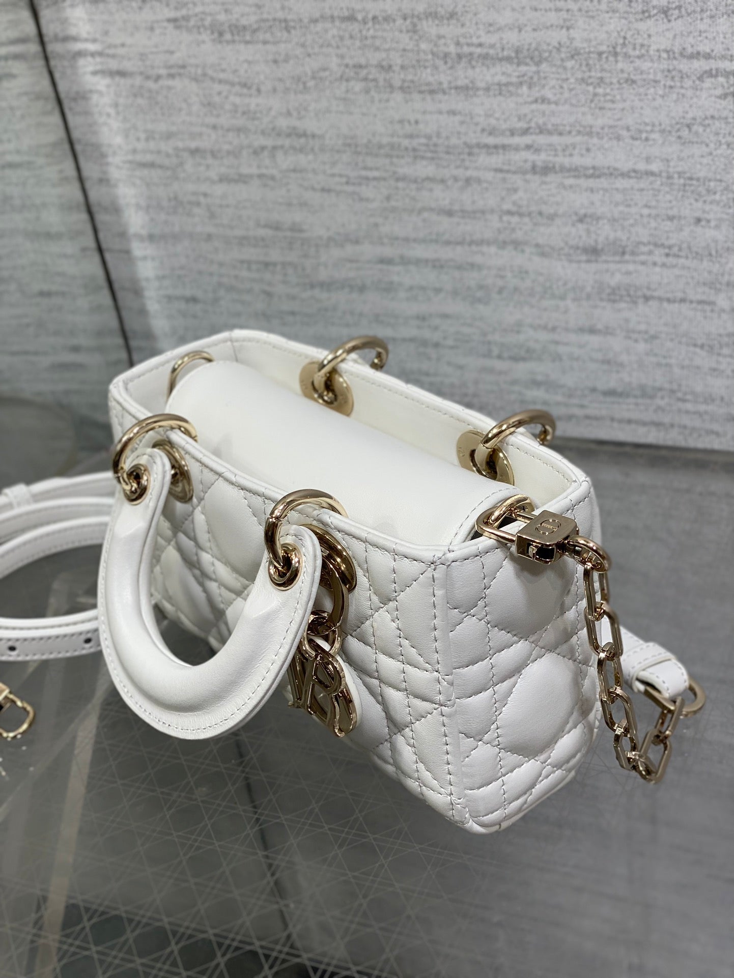 Lady Dior Bag in White Cannage Lambskin with Gold-Finish Hardware