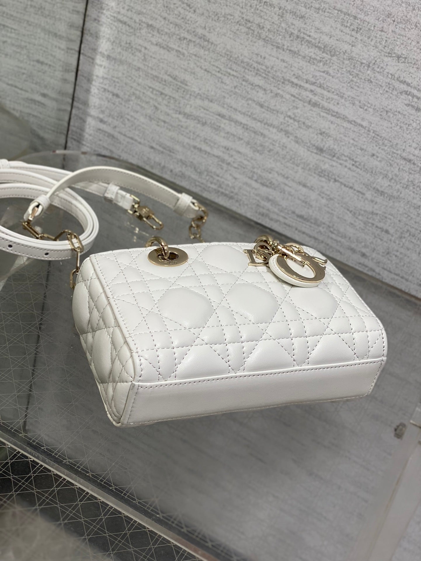 Lady Dior Bag in White Cannage Lambskin with Gold-Finish Hardware