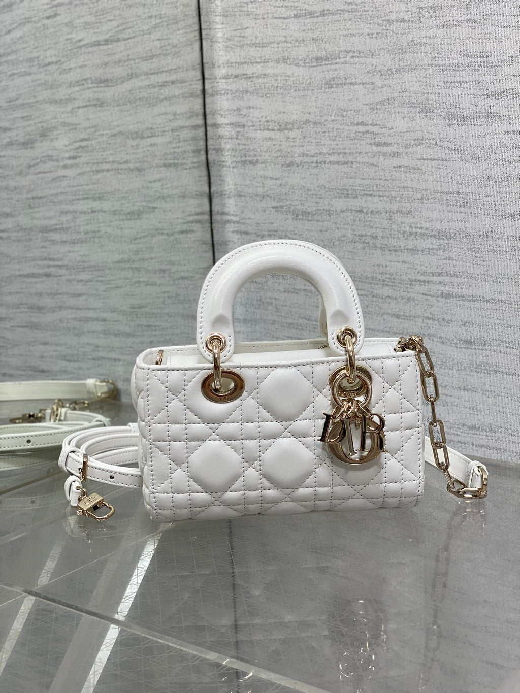 Lady Dior Bag in White Cannage Lambskin with Gold-Finish Hardware