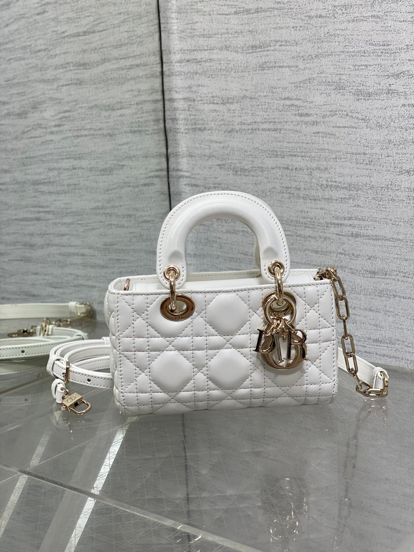 Lady Dior Bag in White Cannage Lambskin with Gold-Finish Hardware
