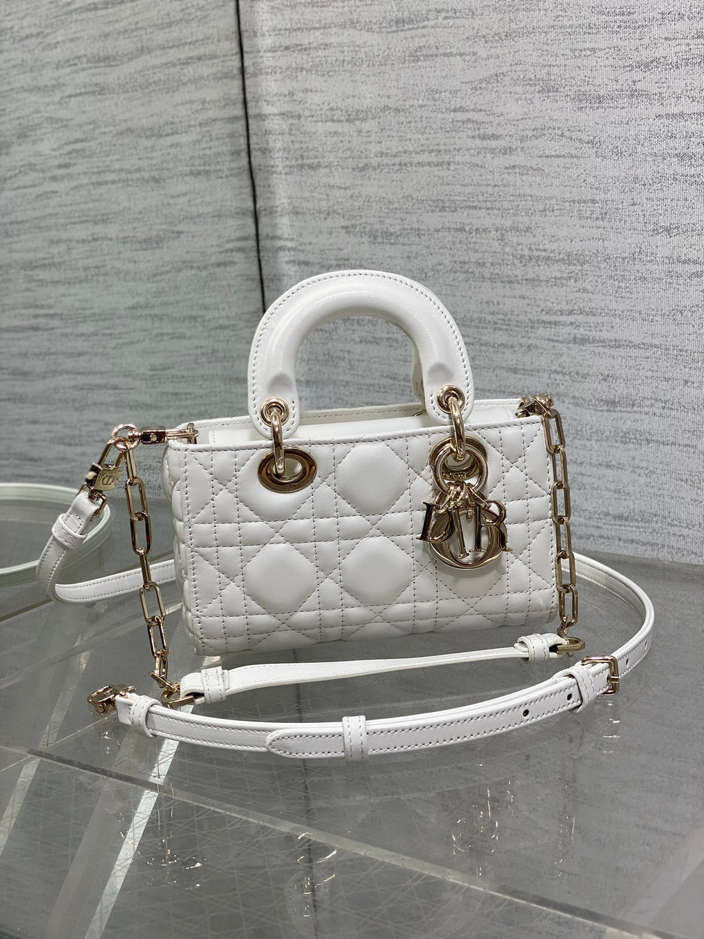 Lady Dior Bag in White Cannage Lambskin with Gold-Finish Hardware