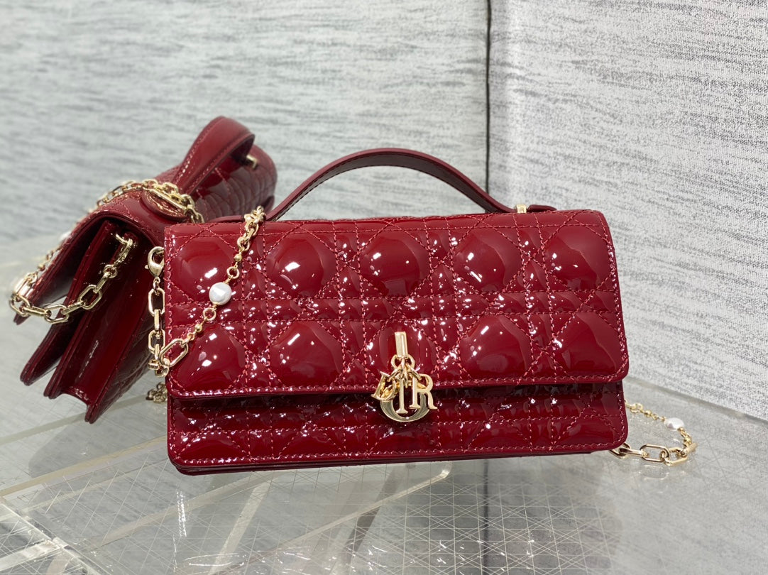 Stunning Red Dior Handbag - Iconic Gold Charms