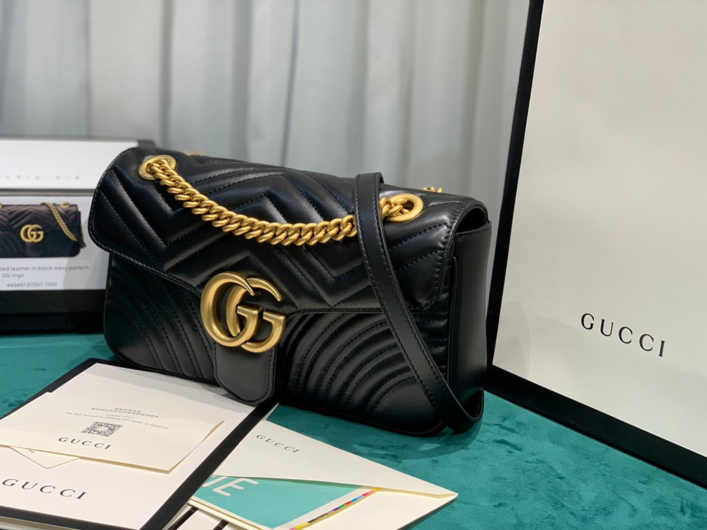 Gucci GG Marmont Matelassé Shoulder Bag - Black Leather