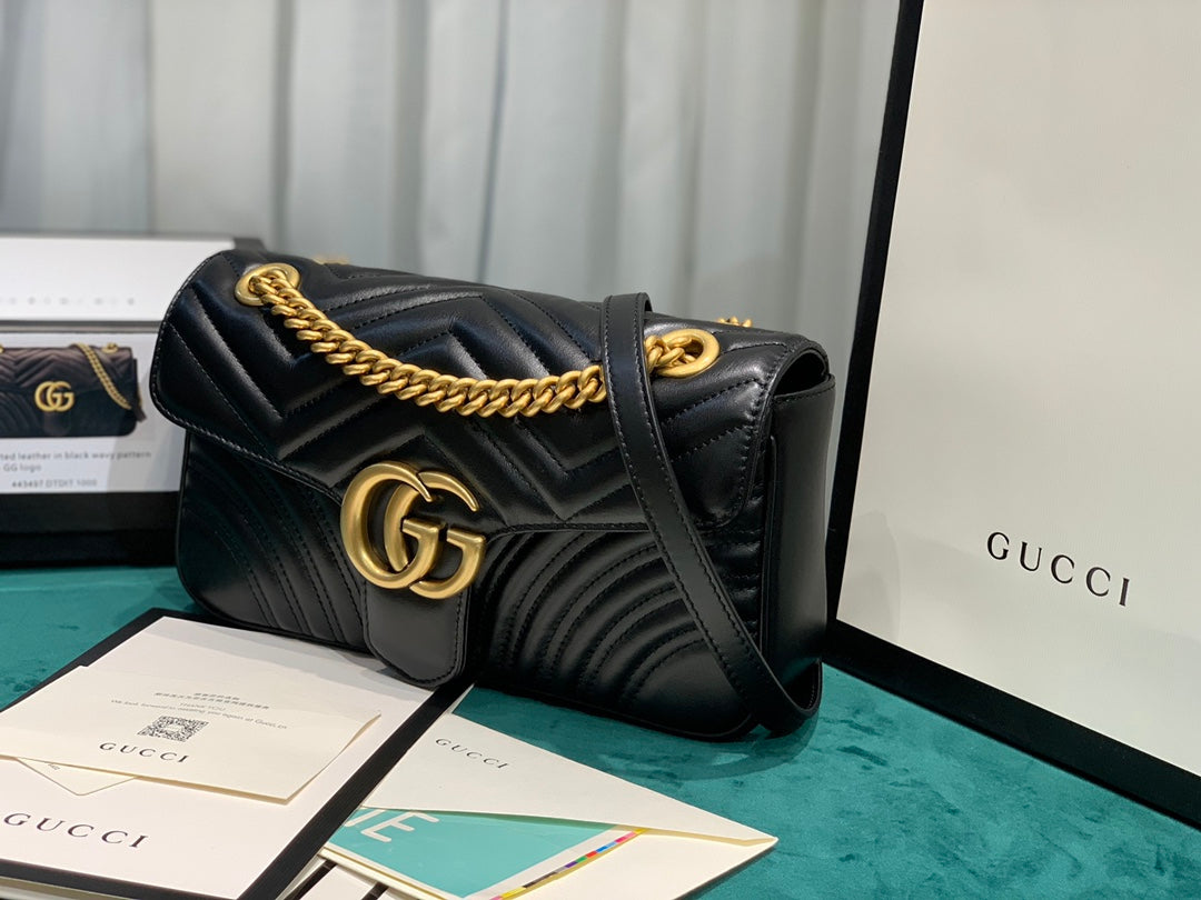 Gucci GG Marmont Matelassé Shoulder Bag - Black Leather