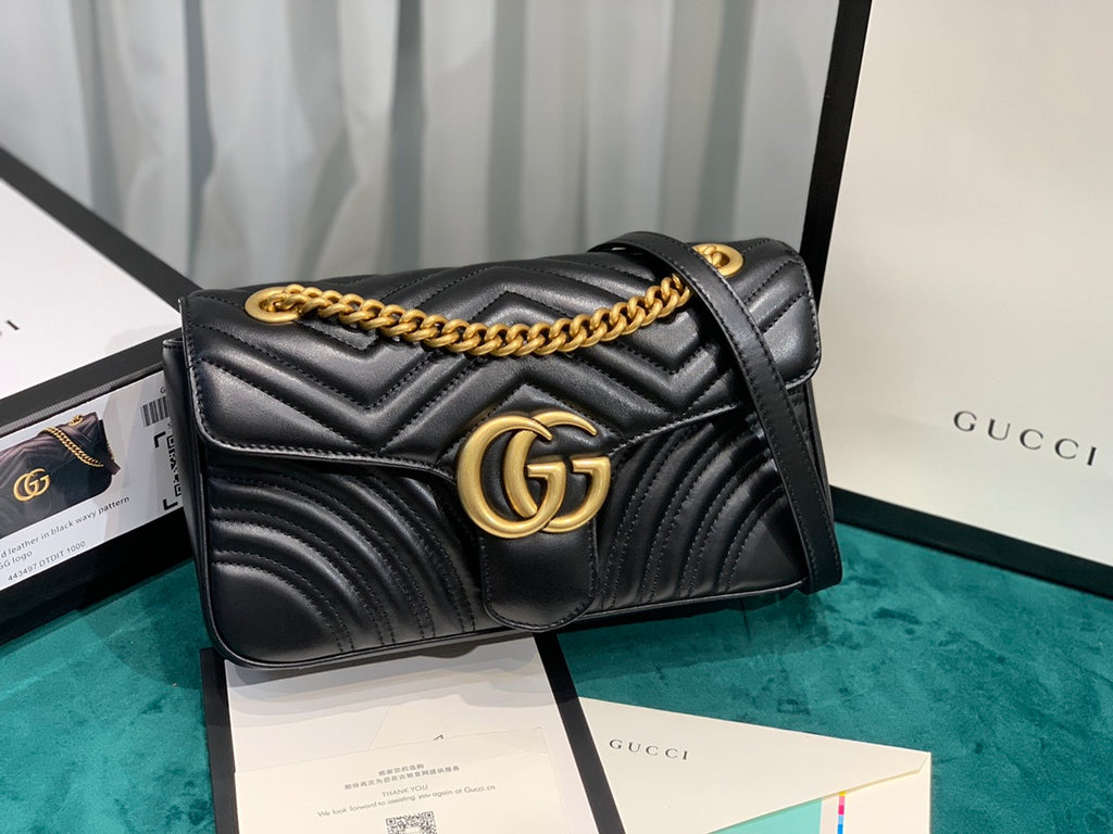 Gucci GG Marmont Matelassé Shoulder Bag - Black Leather