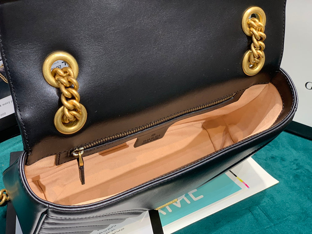 Gucci GG Marmont Matelassé Shoulder Bag - Black Leather