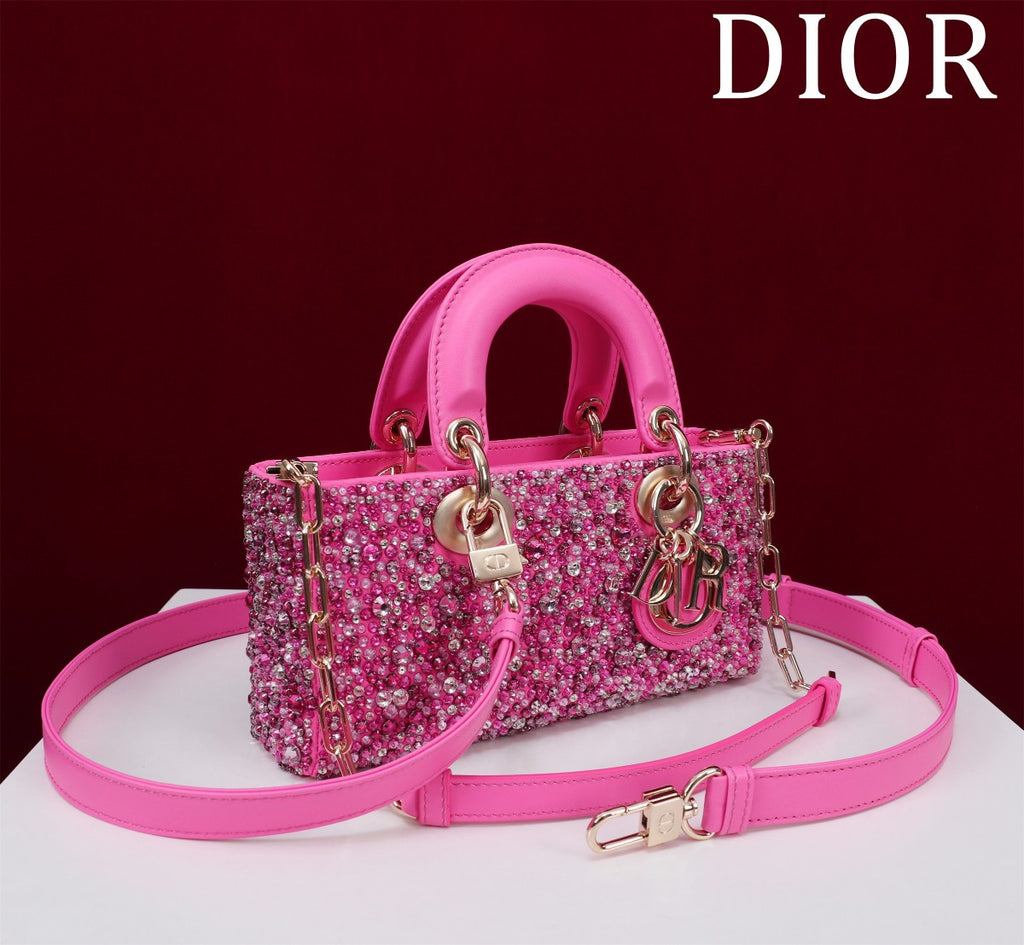 Modern & Chic Description
Title: Stunning Pink Beaded & Sequined Lady Dior Bag.