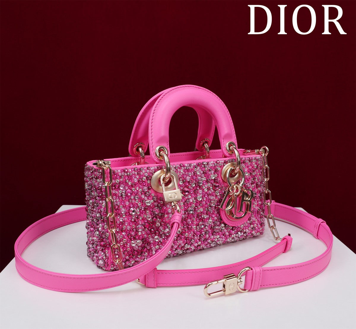 Modern & Chic Description
Title: Stunning Pink Beaded & Sequined Lady Dior Bag.