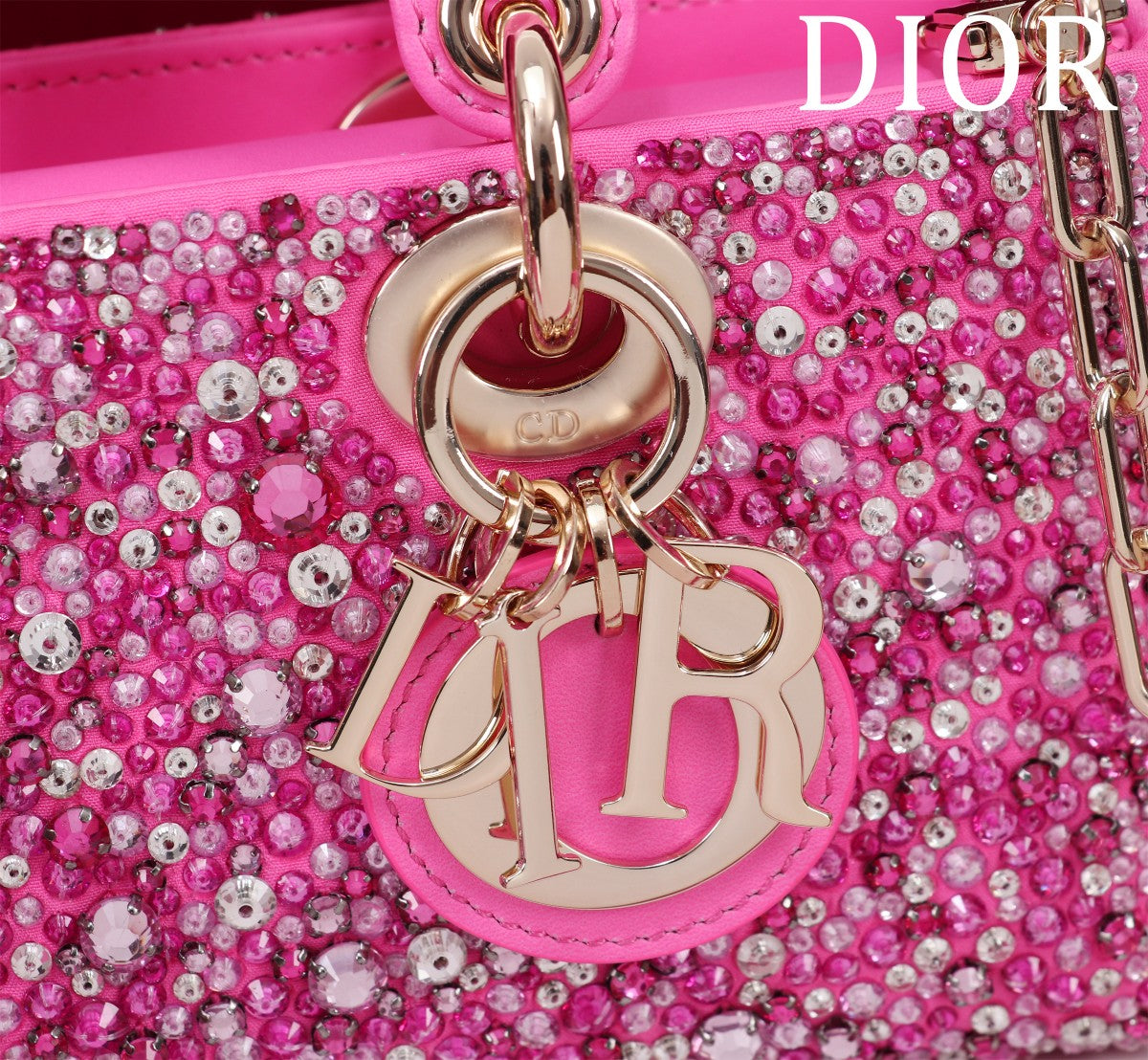 Modern & Chic Description
Title: Stunning Pink Beaded & Sequined Lady Dior Bag.